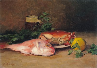 Krabbe und Rotbarbe von Jules Ernest Renoux
